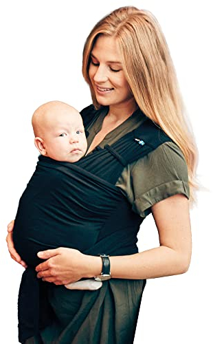 BÉABA x Najell, Echarpe de portage, Porte bébé, Pré-noué, Confort absolu, Peau à peau, Tissu certifié Oeko-Tex, Dès Nourrison, Jusqu'à 9Kg, Noir (L/XL-46/50)