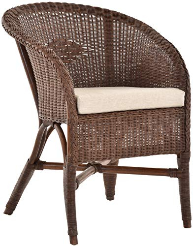 Korb-Outlet Klassischer Rattan Club-Sessel inkl. Polster Beige Rattansessel Flechtsessel (Dunkel Braun)