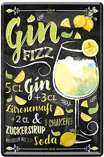 Geschenkeparadies 24 Deko Blechschild 20x30cm Cocktail Gin Fizz 5cl Gin 3cl Zitronensaft