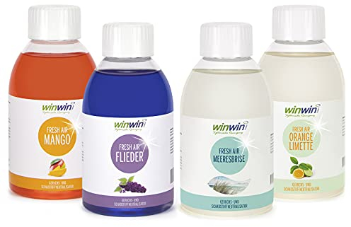 winwinCLEAN® 4 x fresh AIR 250ml Raumluftdeo I Luftreinigungs-Konzentrat I Für Luftreiniger, Air Purifier & Raumluftreiniger mit Wasserfilter I Entfernt Pollen, Staub, Tierhaare, Schimmel, etc.