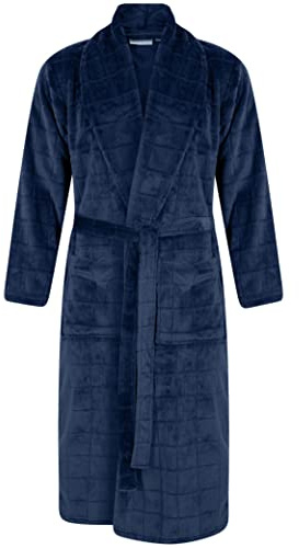 Walker Reid Robe de chambre Peignoir croisé à manches longues en polaire brossée pour homme, bleu marine, 3XL