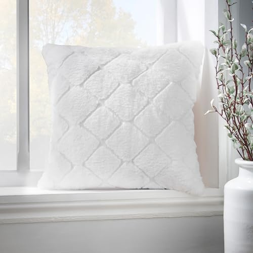 Catherine Lansfield Cosy Diamond Faux Fur Soft Touch 43x43cm Cushion White