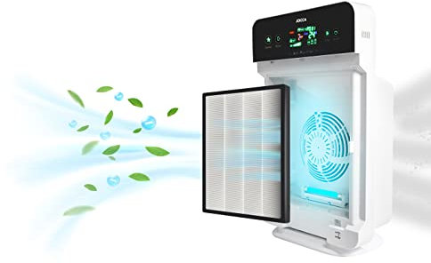 Jocca - Purificador de Aire con Filtro HEPA para Alergias Estacionales | Captura y elimina alérgenos | Filtro HEPA 13 | Temporizador y Programador | Incluye mando a distancia| hasta 30m²| Luz UV