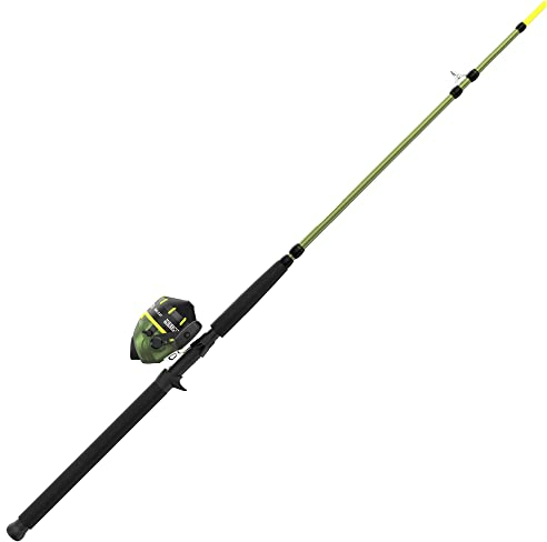 Zebco Big Cat Spincast Rolle und Angelrute Combo, 2 Fuß 2-teilige Angelstange, Zifferblatt verstellbarer Magnum Drag, vorgespult mit 11,3 kg hochsichtbarer Zebco-Schnur, Größe 80 Rolle, Waldgrün