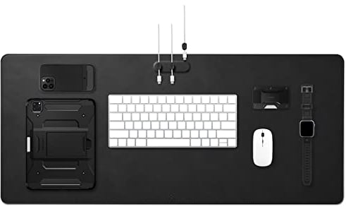 Spigen Schreibtischunterlage aus Velo Vegan PU Leder XXL Mauspad mit integrierter magnetischer Kabelhalterung und rutschfester Gummimatte - Schwarz