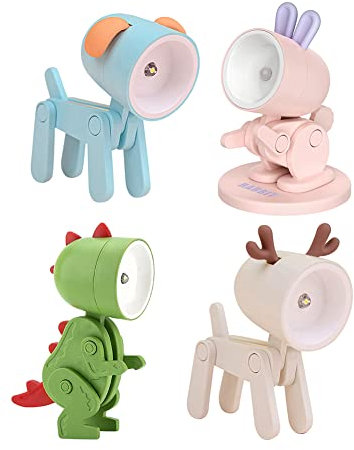 USMEI Mini Nachtlicht, Cute led hund nachtlicht, kreative Cartoon Haustier Hund und Hirsch Faltbare Kleine Tischlampe mit Handyhalter, Kawaii Raumdekor Tier Kleinkind nachttischlampe (4 Pack-A)