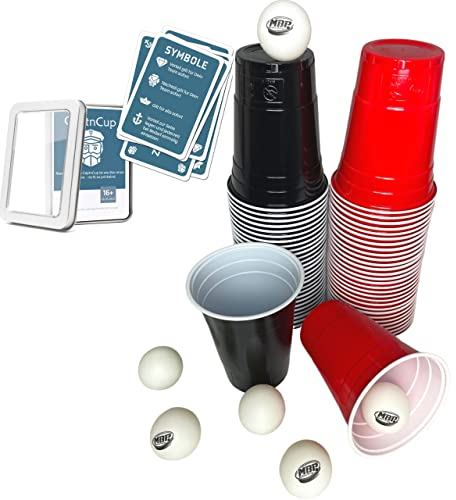 CaptnCup - Beer Pong Trinkspiel - die Beerpong Erweiterung ideal für Festivals oder zum Verschenken (CaptnCup + 200 Mehrwegbecher + 12 Bälle)