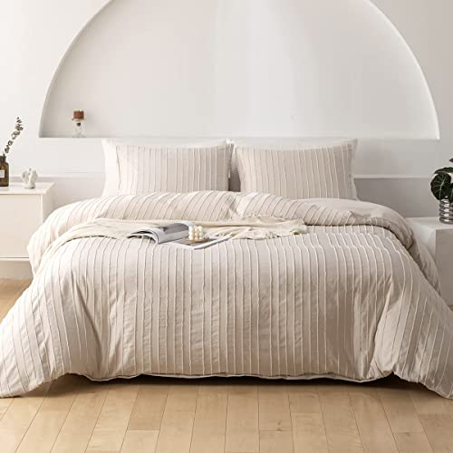Nyescasa Bettwäsche 200x200 cm Beige Boho Getuftet Gestreift Streifen Wendebettwäsche Set Mädchen Bohemian Mikrofaser Bettbezug mit Reißverschluss und 2 Kissenbezug 80x80 cm