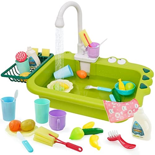 Küchenspüle Spielzeug mit fließendem Wasser, küchen Spielzeug Kinder mit Wasser-Recycling Wasserhahn und Waschbecken, Geschenk für Mädchen und Jungen Kinder ab 3+