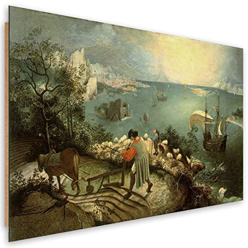 Feeby Bilder 90x60 cm Landschaft mit dem Fall des Ikarus - P. Bruegel 1 tlg Modern Wandbilder Dekopanel Deco Panel Wanddeko Wohnzimmer Schlafzimmer Flur Büro REPRODUKTION mehrfarbig
