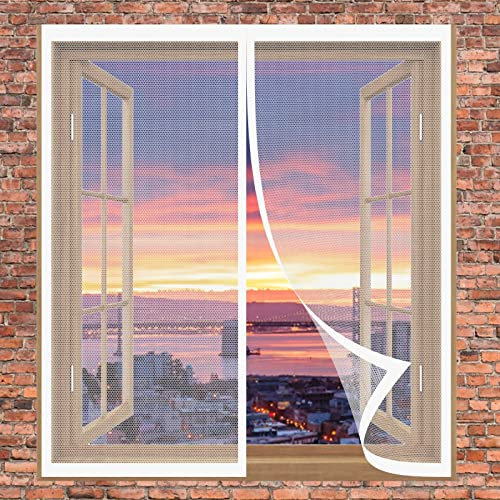 Mosquiteras Mosquiteras Pantalla 60 x 85 cm Transpirable Mosquitera Ventana Cierre Automático Sin Taladrar Fácil De Ensamblar Cortina Antimoscas Para Balcón Y Puerta Ventana, Blanco