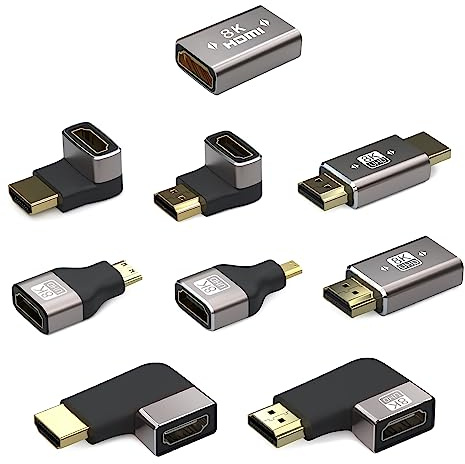 WYTUDTE HDMI Coupler 9 Pack, 90 Degree and 270 Degree Gold Plated Adapter | Right Angle HDMI Male to Female Vertical Adapter HDMI L Shape Extender, Supports 8K@60Hz，4K@120Hz, for HDTV, Xbox, PS5