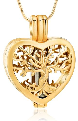 VCCWYQK Collar con colgante en forma de corazón, urna para cenizas, joyería de cremación, flor conmemorativa, minirecuerdo para cenizas, colgante hueco (Oro)
