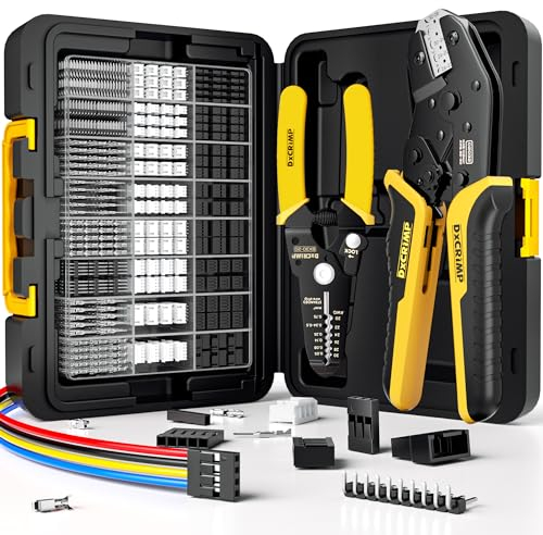 DxCRIMP Juego de conectores de herramientas de crimpado, con 32 types connector Dupont+KF2510+JST-XH+JST-SM, Micro crimpadora 0,03-0,5mm² alicates de terminals herramienta de crimpado y pelacables