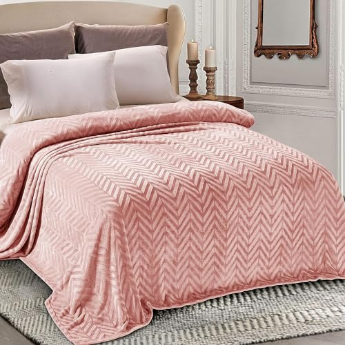 Whale Flotilla Coperta con motivo Chevron, 220 x 240 cm, Calda Coperta per Divano, in Pile, Super Morbida e Morbida, in Flanella, Rosa