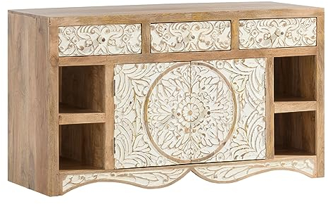 Woodkings Waschtisch Delhi I 130 cm breit | Doppelwaschtisch aus Mango Massivholz | Rustikal & Modern | Waschtischunterschrank für Aufsatzwaschbecken | Badezimmer Unterschrank aus Holz