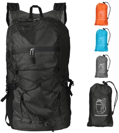 ALXBSONE Wanderrucksack Leicht verstaubar wasserabweisend Hohe Kapazität Rucksack Reiserucksack Herren Damen Trekkingrucksack für Reisen, Camping, Outdoor(Schwarz)