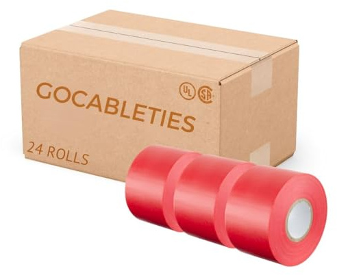Gocableties Red Wide Electrical Tape, 50mm x 33m, 2 Strong Self-Adhesive PVC Insulation Tape for Insulating, Repairing and Protecting Electrical Wires, 24 Rolls