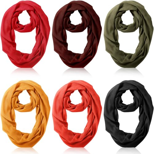 Handepo 6 Pcs Women Infinity Scarf Solid Color Lightweight Loop Scarf Winter Soft Neck Warmer for Women Men(Bright Colors)