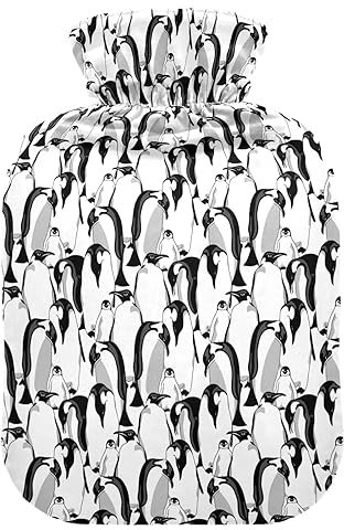 Pinguine Wärmflasche mit Bezug Wärmflaschen zur Schmerzlinderung, Wasserheizkissen, Füße und Bettwärmer bei Kopfschmerzen, 2L