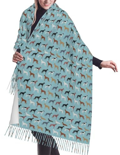 GRatka Schal, Windhund-Hunderasse, Hundemäntel, Farben Windhund, Unisex-Schal mit Fransen, groß, warm, weich, Kaschmir-Gefühl, Tücher, 196 x 68 cm