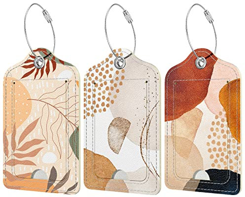 Hnogri Lot de 3 étiquettes à bagages en cuir synthétique pour valise, voyage de croisière avec rabat d'intimité, étiquette d'identification et boucle en métal pour sac à main sac à dos - Art abstrait