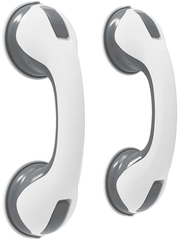 ZENO Grab Rails for Bathroom 2PCS | Support Grab Handle | Bathroom Grab Rails | Disability Aid Suitable for Bath & Shower | No Fixings Needed for Bathroom | Suction Cup Safety Handle (Grey & White)