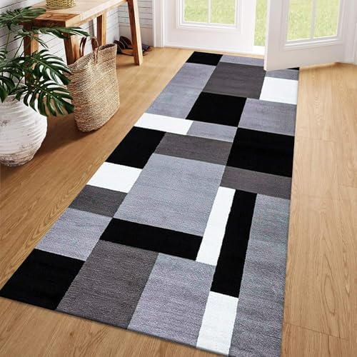 Fit Even Kilas Runner Rug – Washable Hallway Carpet Runners, Non-Slip Floor Mats for Kitchen, Living Room, Corridor, Entryway, Door Entrances (Grey Black, 80 x 150 cm)