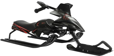 Schlitten Kinder, Schlitten Go Kart Design, Schneeschlitten mit Verstellbares Kissen, Zugseil und Notbremse, Tragfähigkeit 80kg, für Kinder ab 3 Jahren zum Skifahren, Schwarz