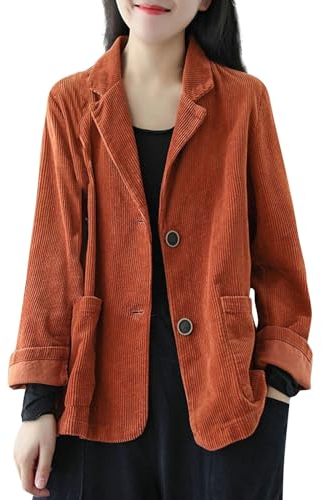 Jacken Damens Übergrößen Jacken Solid Knöpfen mit Reverskragen Kleid Vintag Jacken Frauen Weich Cord Longsleeve Frühling Tailliertes Ingwer