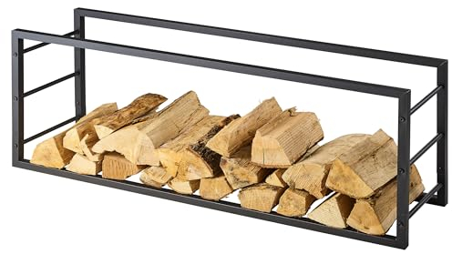 Kaminholzregal für Innen aus Metall, schwarz pulverbeschichtet, modernes Brennholzregal, ca. 115 cm (liegend)