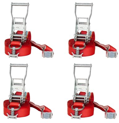 Lasiprofi Spanngurt 25 mm | 4er Sparset | Endbeschlag Singe-Stud-Fitting | Länge 4,0 m | Farbe rot | für alle Airlineschienen zur Ladungssicherung im LKW, Pkw und Kleintransporter