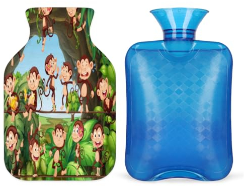 Affe Wärmflasche mit weichem Bezug, 1L Wärmbeutel für heiße und kalte Kompresse, Handfüße und Bettwärmer, Menstruationskrämpfe, Nacken- und Schulterschmerzlinderung