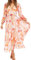 IMEKIS Women Casual Spring Summer Dress Long Sleeve V Neck Floral Ruffle Dress A-Line Empire Waist Boho Beach Vacation Dresses Peach M