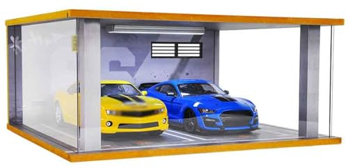Auto Garage Vitrine mit 1:18 Garagenmodell, Parkplatzmodell, Simulation, Doppelparkhaus, Sammlung, Automodell mit Lichtern, Garagenornamente (Color : Three Sides Acrylic 719205-Graffiti AE86)