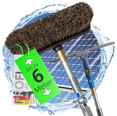Waschbürste mit Teleskopstiel 6 Meter | Profi-Qualität | ausziehbar mit Abzieher | Made in Germany | PV Anlage Reinigung Terrassenüberdachung Fensterreinigung Photovoltaik Wintergarten Reinigungsset