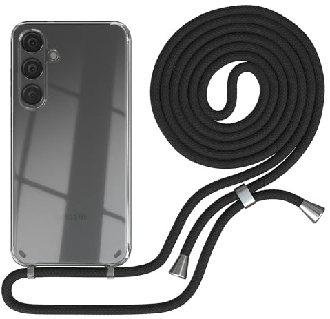 EAZY CASE - Handykette kompatibel mit Samsung Galaxy S24 Plus Kette zum Umhängen für Galaxy S24 Plus Hülle mit Band aus Silikon stoßfeste transparente Handyhülle als Fallschutz in Schwarz