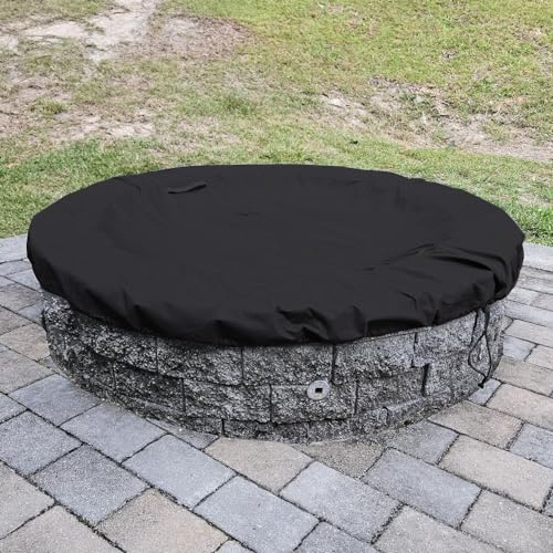 YardJoyliz Eingebaute Feuerstelle für den Außenbereich, wasserabweisend, strapazierfähig, 132 - 142 cm, groß, rund, eingebaute Stein-Feuerstellenabdeckung Abdeckhaube