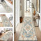 Teppich Läufer Flur rutschfest Vintage Teppich Küche 50X250CM Waschbar Meterware Blau Beige Lang Korridor TeppichLäufer für Flur Schlafzimmer Wohnzimmer Polyester Korridor Schlafzimmer Anpassbar