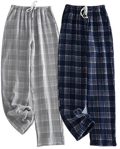 STMAHER 2er Pack Herren Schlafanzughose Baumwolle Pyjamahose Herren LaNH Pyjamahose Karierte Nachtwäsche(NH L1)