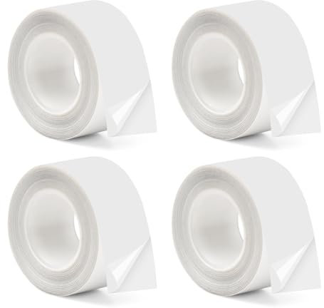 4 Rollen Etikettenband, 16mm x 4m, Selbstklebende, Thermo-Etikettenband Kompatibel L1/Q1/E1, Wasserfeste Etiketten Geeignet für Drucken Barcode, Name, Datum, Preis (Transparent)