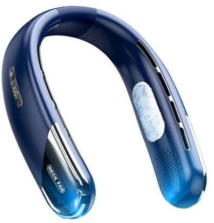 Portable Neck Fan,2000mAh Rechargeable Personal Neck Fan with 5 Speeds & 360° Cooling Airflow, Cooling Fan for Women Men Home Office Sports Outdoor (Blue)