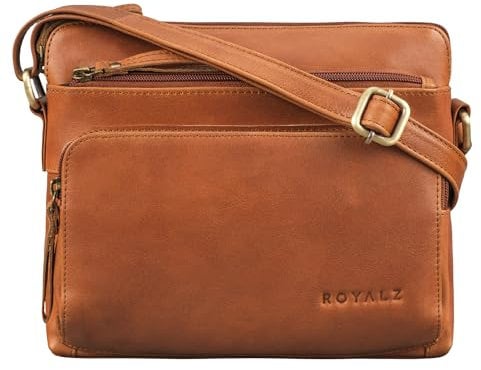 ROYALZ Vintage Leder Handtasche Damen Echtleder 'North Carolina' stilvolle Ledertasche zum Umhängen Schultertasche mit Platz für Smartphone 9.7 Zoll iPad und mehr, Farbe:Texas Braun