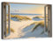 Leinwandbild Fensterblic(Mit Rahmen Holz), Leinwand Düne Fensterblick - Strand Meer Sand Sonnenuntergang Urlaub - Illusion Fenster Schlafzimmer Wohnzimmer Wandbild Wandbilder Wand Bild 40x60cm