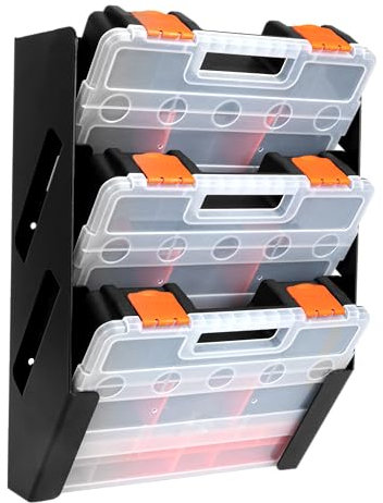 Iron Forge Tools Small Parts Tool Organizer, Service Truck, Cargo Van Shelving- Metal Wall Mount Rack & 3 Hardware Storage Bin Nuts and Bolts Boxes