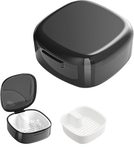Zahnprothesenbox mit Sieb, Prothesendose Prothesen Prothese Box Retainer Container Aufbewahrungsbox mit Hängender Zahnprothesenbehälter Zahnspangenbox Spangendose (Schwarz)