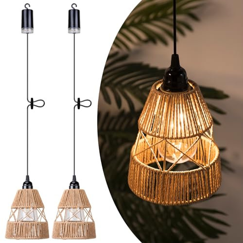 AVAMERY Battery Operated Outdoor Chandelier, Waterproof Hanging Pendant Light with Warm White Bulb, Battery Powered with Timer and Dimming, for Gazebo Pergola Porch Patio Decor- 2PACK