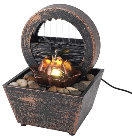 Flexman Fontaine à Eau Cascade Intérieure avec Lumières LED, Décoration de Lotus Doré en Pierre, Ornements pour la Maison, Le Bureau