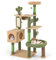 COSTWAY Kratzbaum Kaktus, Katzenbaum mit Plattformen, Bürste, Spielzeug, Sisalseil, Raumkapsel & Katzenhöhle, Katzenturm Katzenmöbel Katzen, Katzenkratzbaum Spielbaum Holz, Grün+Braun (150cm hoch)