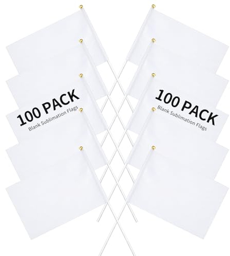 100 Stück Sublimationsflagge Blanko - Weiße und Leere Kleine Flaggen auf Stäbchen zum Dekorieren - DIY Sublimationsgartenflagge